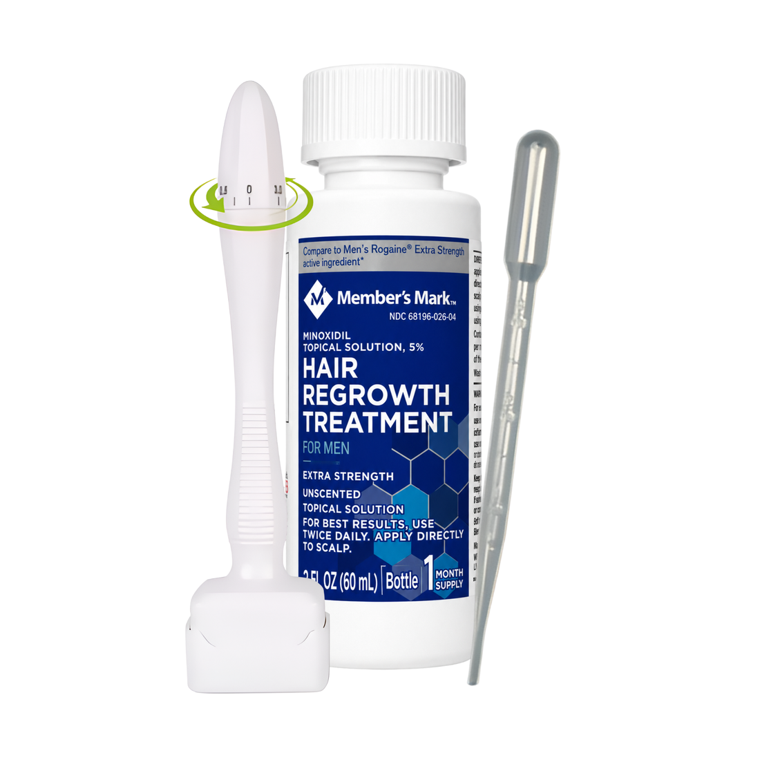 Minoxidil Member’s Mark 5% 1 mes + Dermaroller ajustable 0.5mm a 3 mm