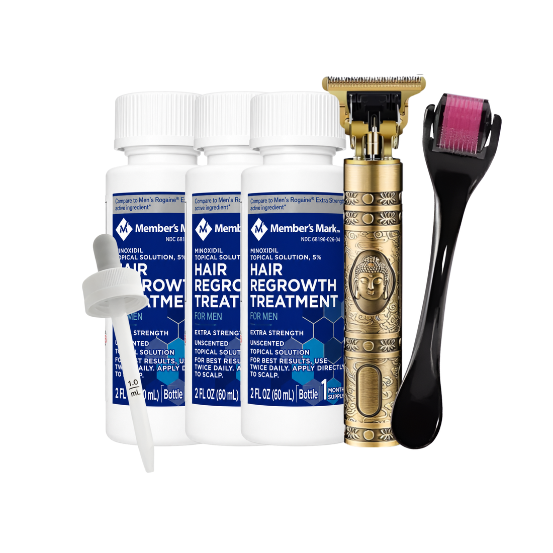 Minoxidil Member’s Mark 5% 3 meses + Dermaroller y Máquina Trimmer T9/T10
