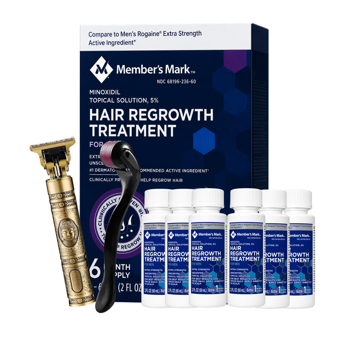 Minoxidil Member’s Mark 5% 6 meses +Dermaroller y Trimmer T9/T10