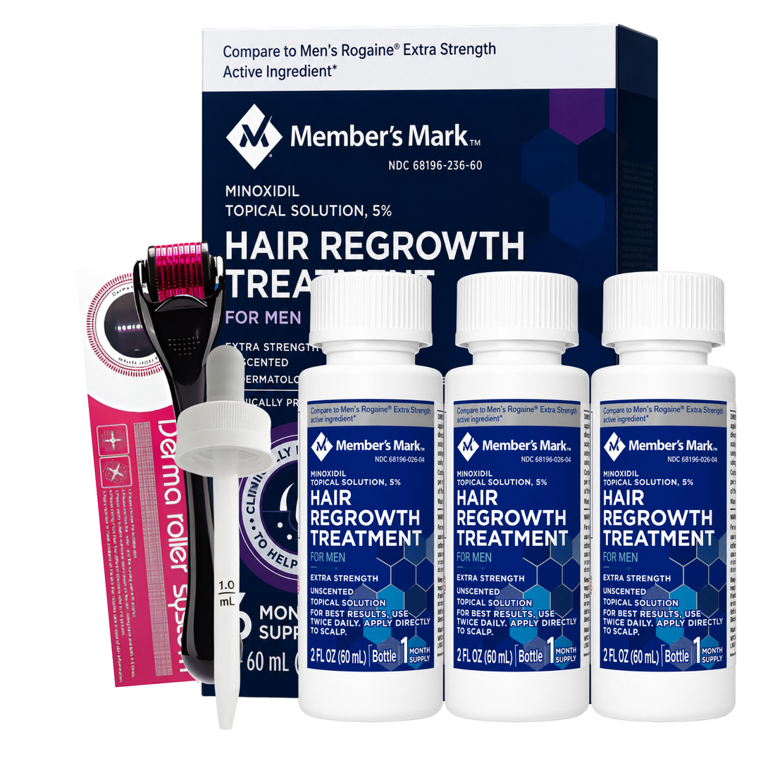 Minoxidil Member’s Mark 5% 3 meses + dermaroller +gotero original
