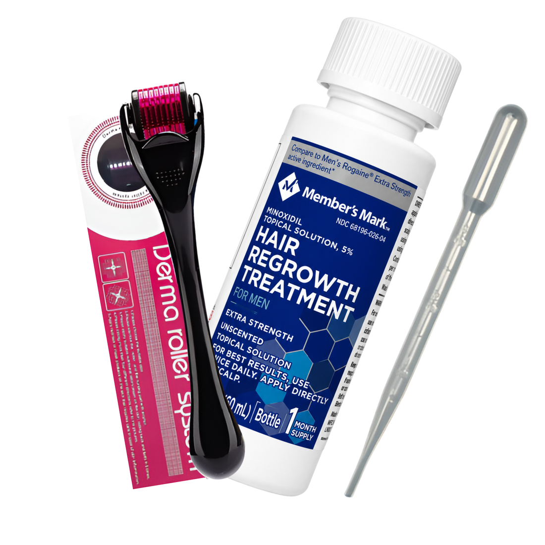 Minoxidil Member’s Mark 5% 1 mes + dermaroller estuche +gotario