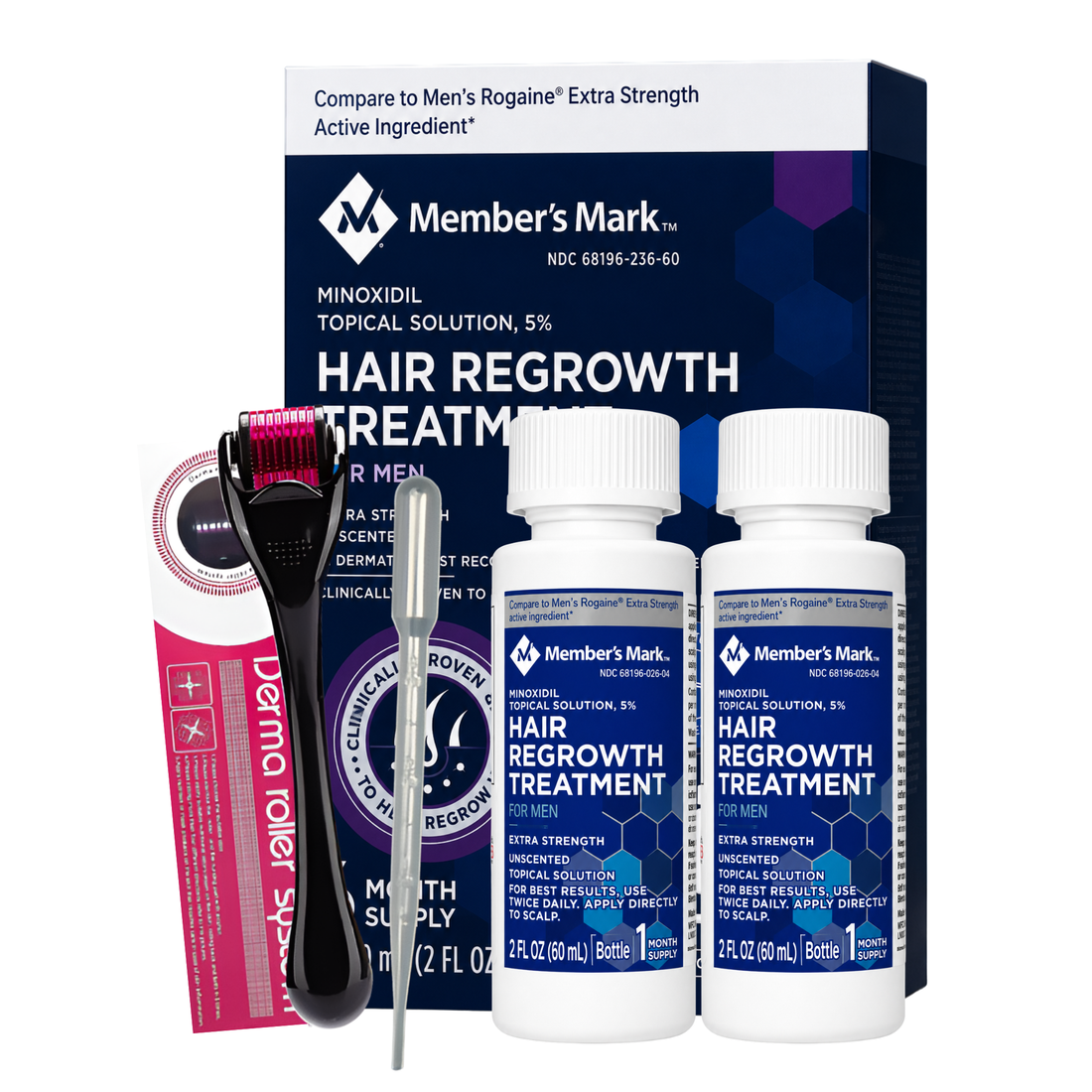 Minoxidil Member’s Mark 5% 2 meses + dermaroller estuche 540 agujas