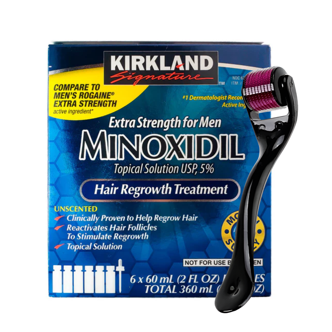 Minoxidil Kirkland 5% 360ml 6 Meses + Dermaroller Titanio