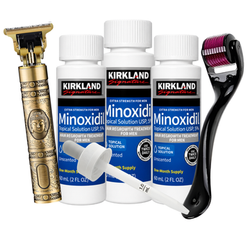 Minoxidil Kirkland 5% 3 Meses + Dermaroller y Máquina Trimmer T9