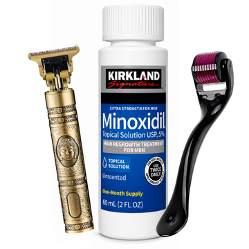 Minoxidil Kirkland 5% + Dermaroller Titanio y Máquina Trimmer T9