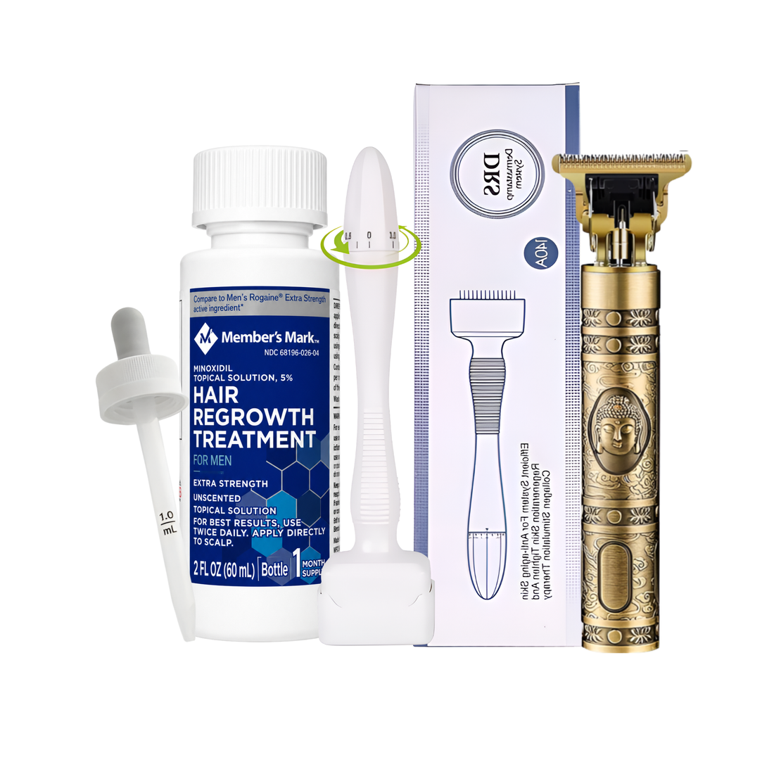 Minoxidil Member’s Mark 5% 1 mes + Dermaroller ajustable 05mm a 3 mm y Máquina Trimmer T9/T10 (Copia)