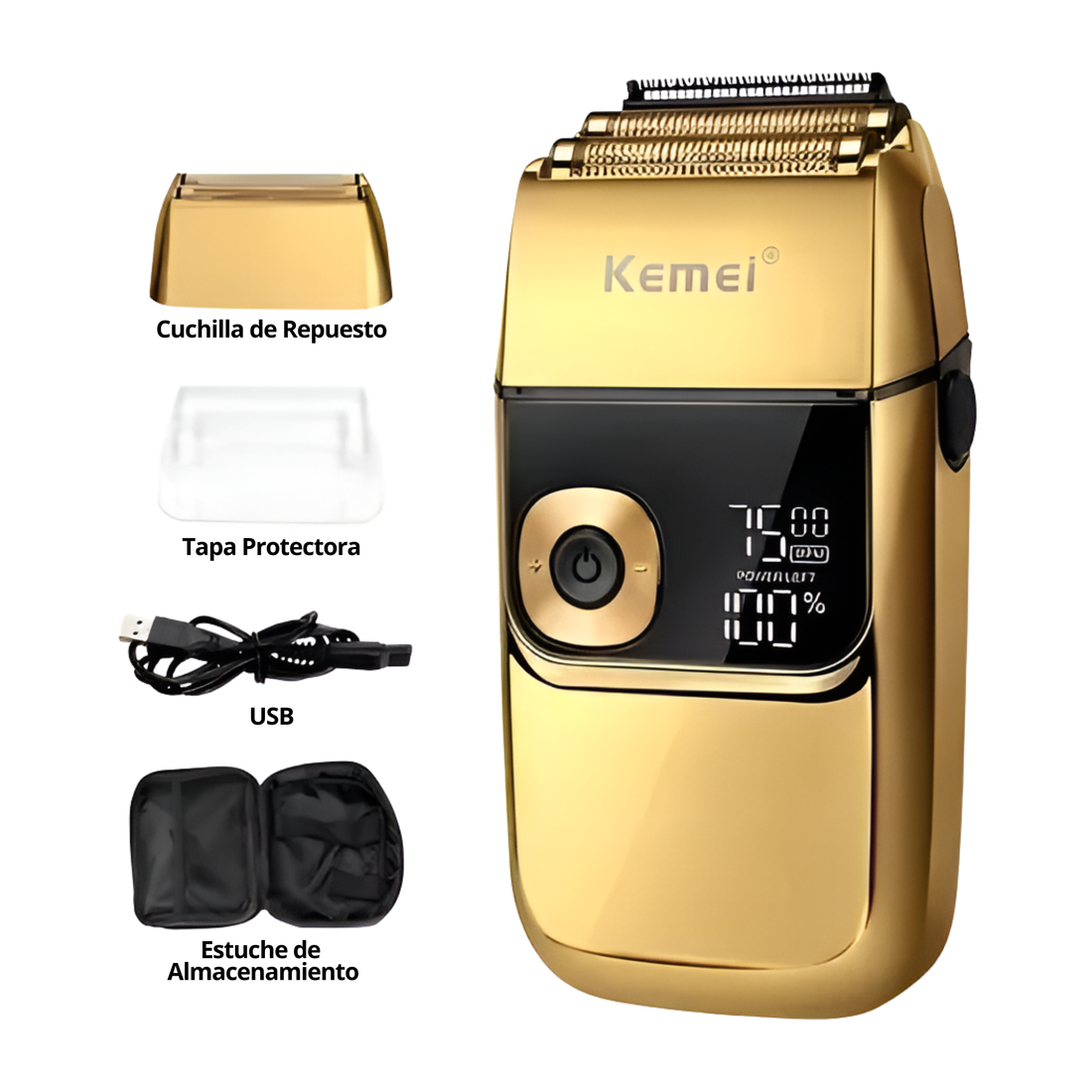 Afeitadora Shaver Kemei KM-2028 dorada 110/220V inalámbrica