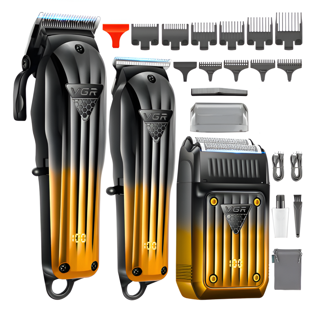Kit Cortadora Pelo Trimmer Shaver 3en1 Profesional Vgr V-644 Color Negro Y Dorado