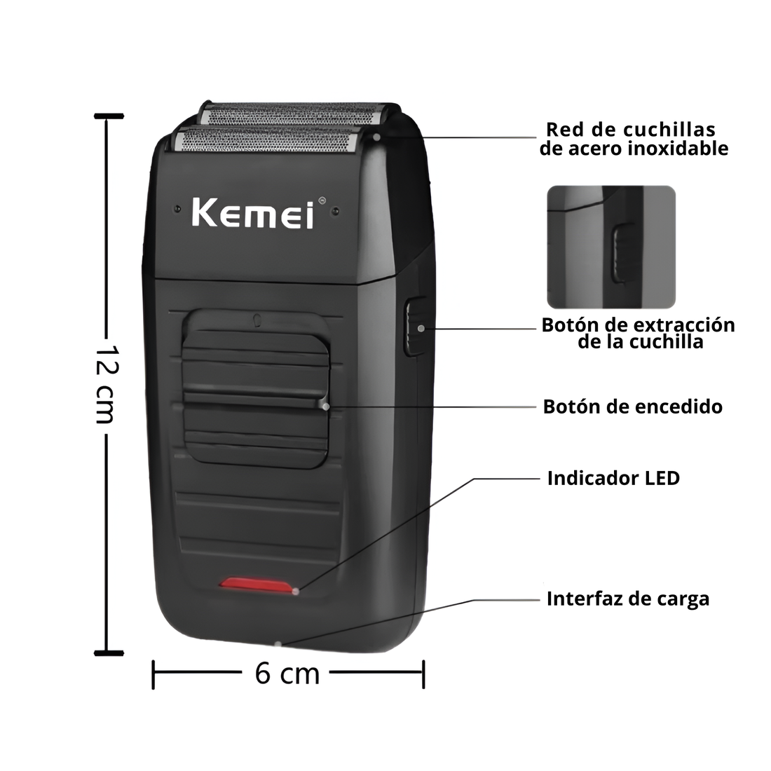 Afeitadora shaver kemei-KM-1102 inalámbrica recargable de doble hoja, para barba