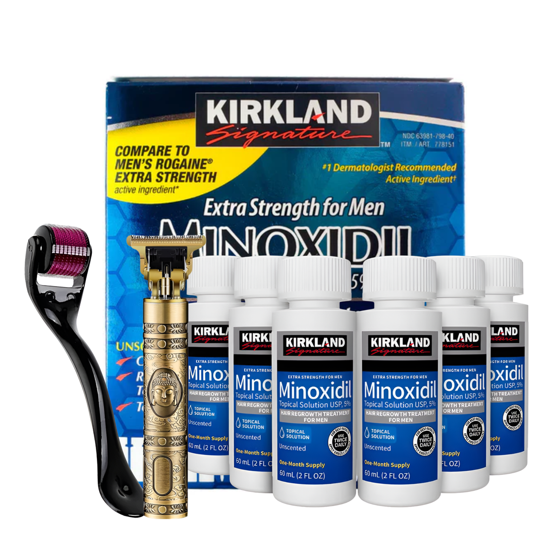 Minoxidil Kirkland 5% 6 Meses+Dermaroller y Trimmer T9/T10
