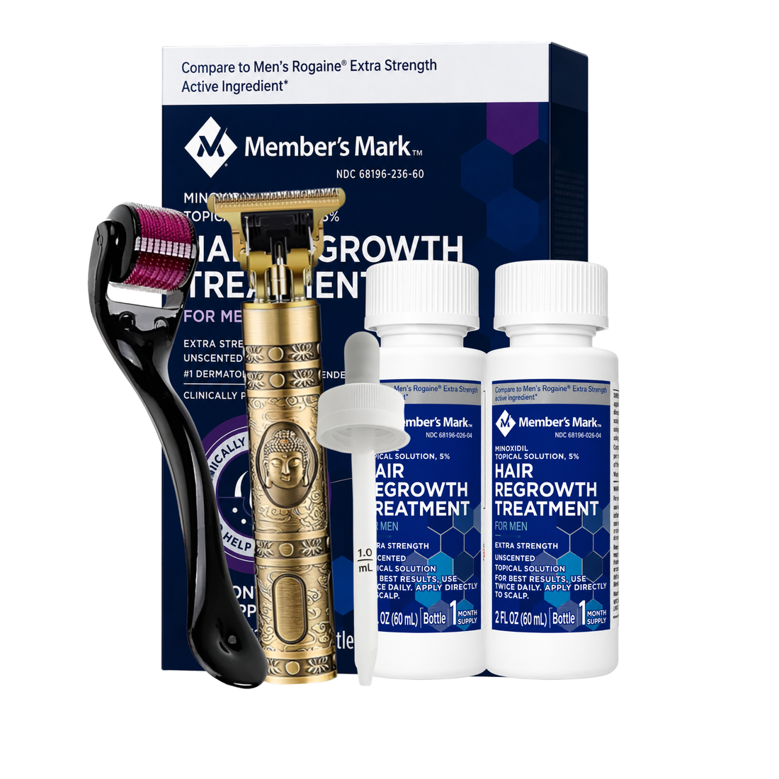 Minoxidil Member’s Mark 5% 2 meses + Dermaroller y Máquina Trimmer T9/T10