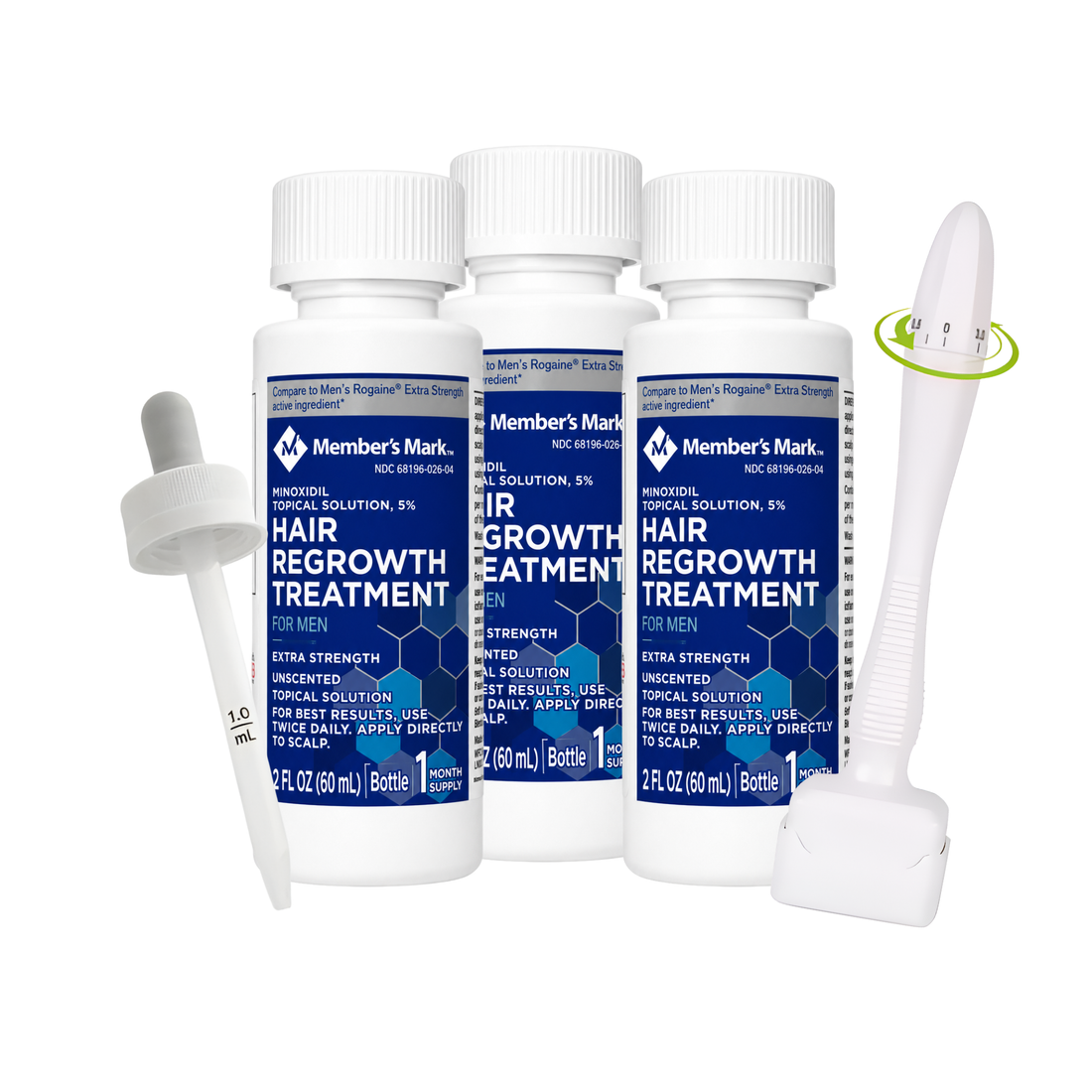 Minoxidil Member’s Mark 5% 3 meses + Dermaroller ajustable 0.5mm a 3 mm