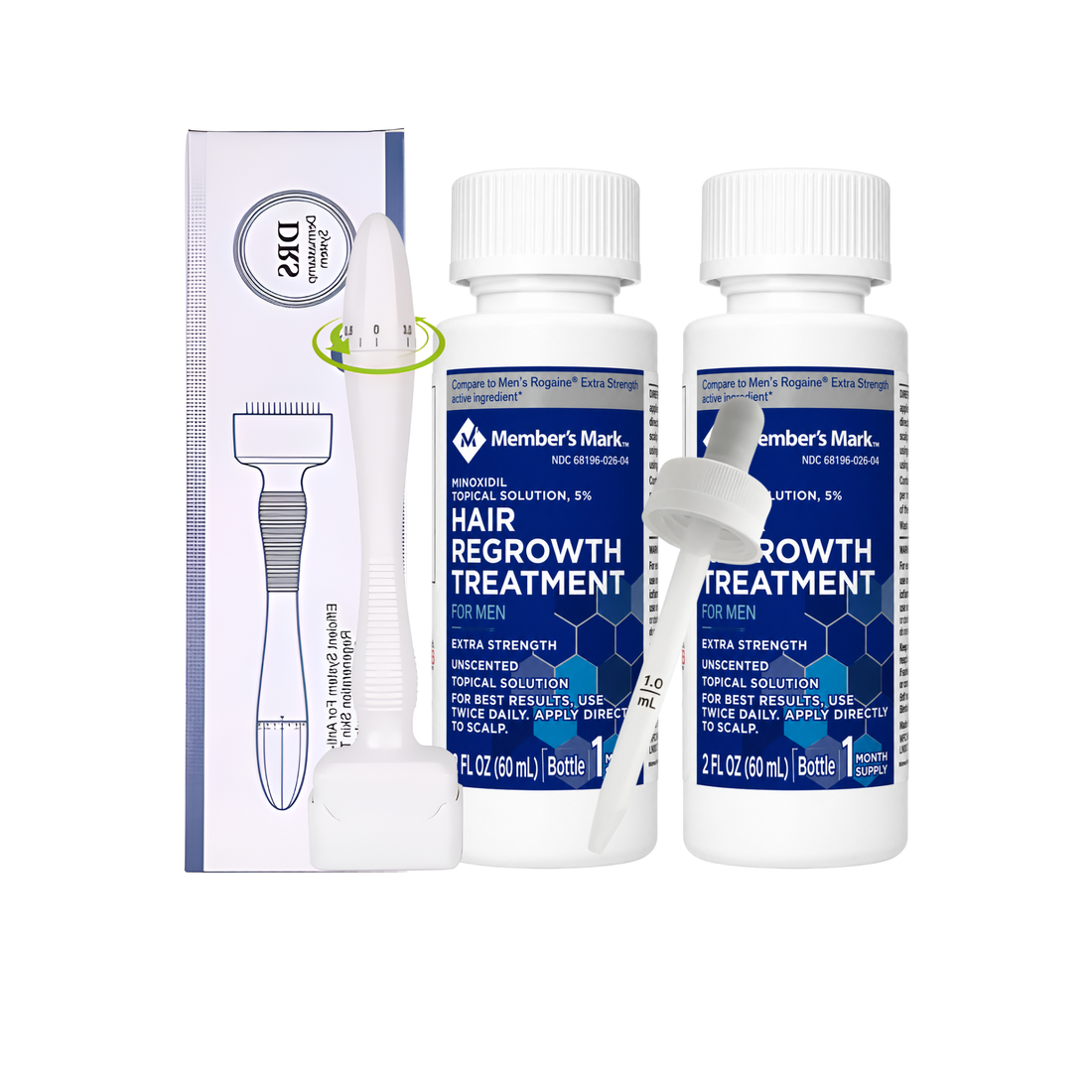 Minoxidil Member’s Mark 5% 2 meses + Dermaroller ajustable 0.5mm a 3 mm