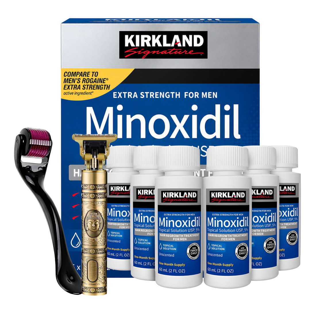 Minoxidil Kirkland 5% 6 Meses+Dermaroller y Trimmer T9/T10